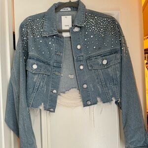 Lilyful rhinestone denim jacket size small